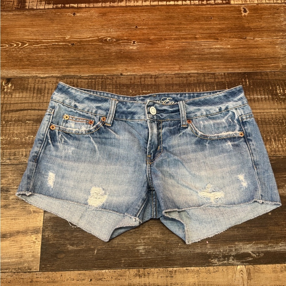 American Eagle Outfitters Light Blue Distressed Denim Jean Shorts